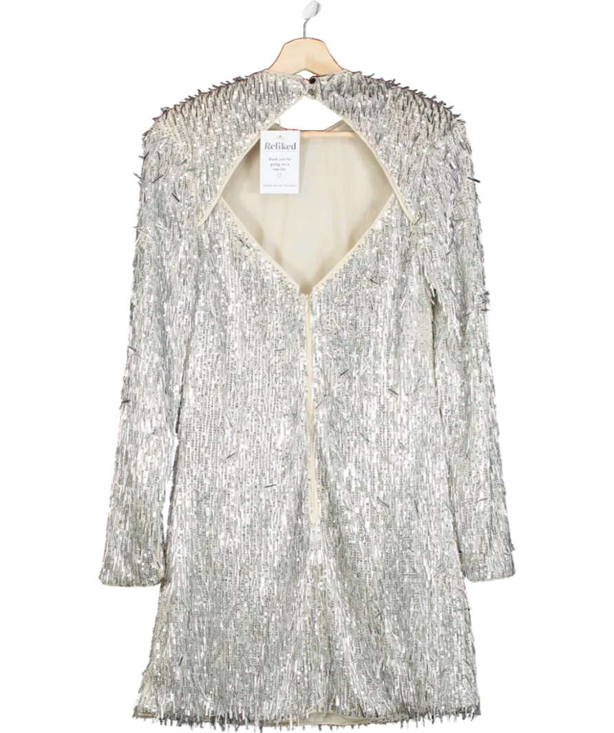 Karen Millen Metallic Sequin Strong Shoulder Cut Out Back Woven Mini Dress UK 8