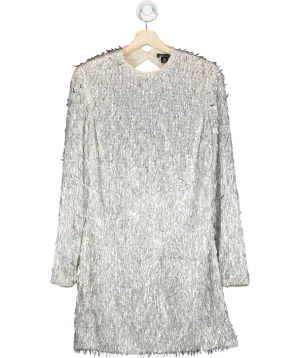 Karen Millen Metallic Sequin Strong Shoulder Cut Out Back Woven Mini Dress UK 8