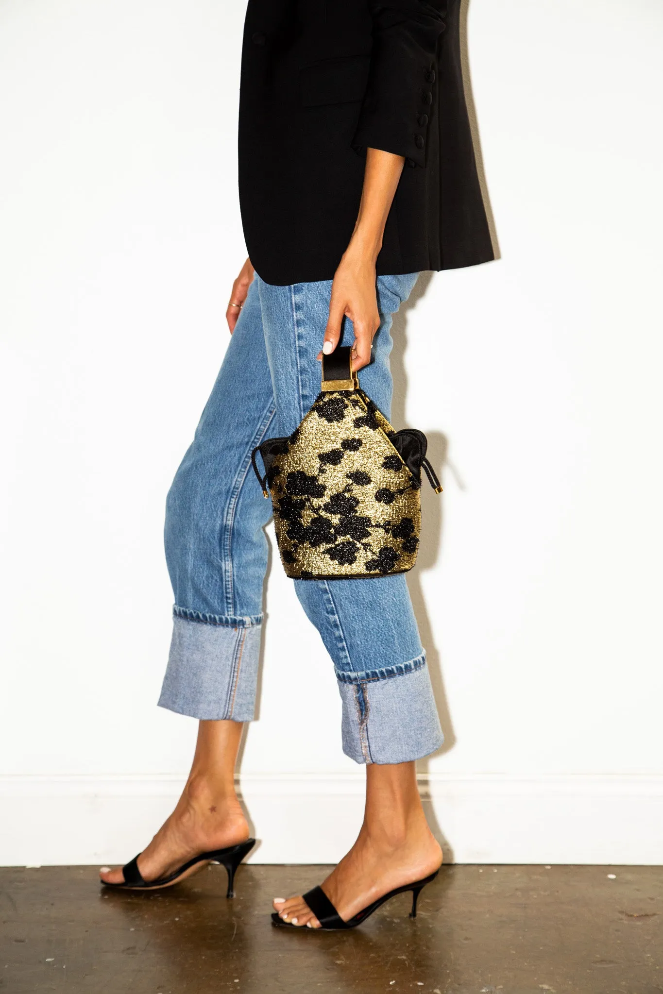 Kit Bracelet Bag in Gold and Black Cherry Blossom Metallic Lurex