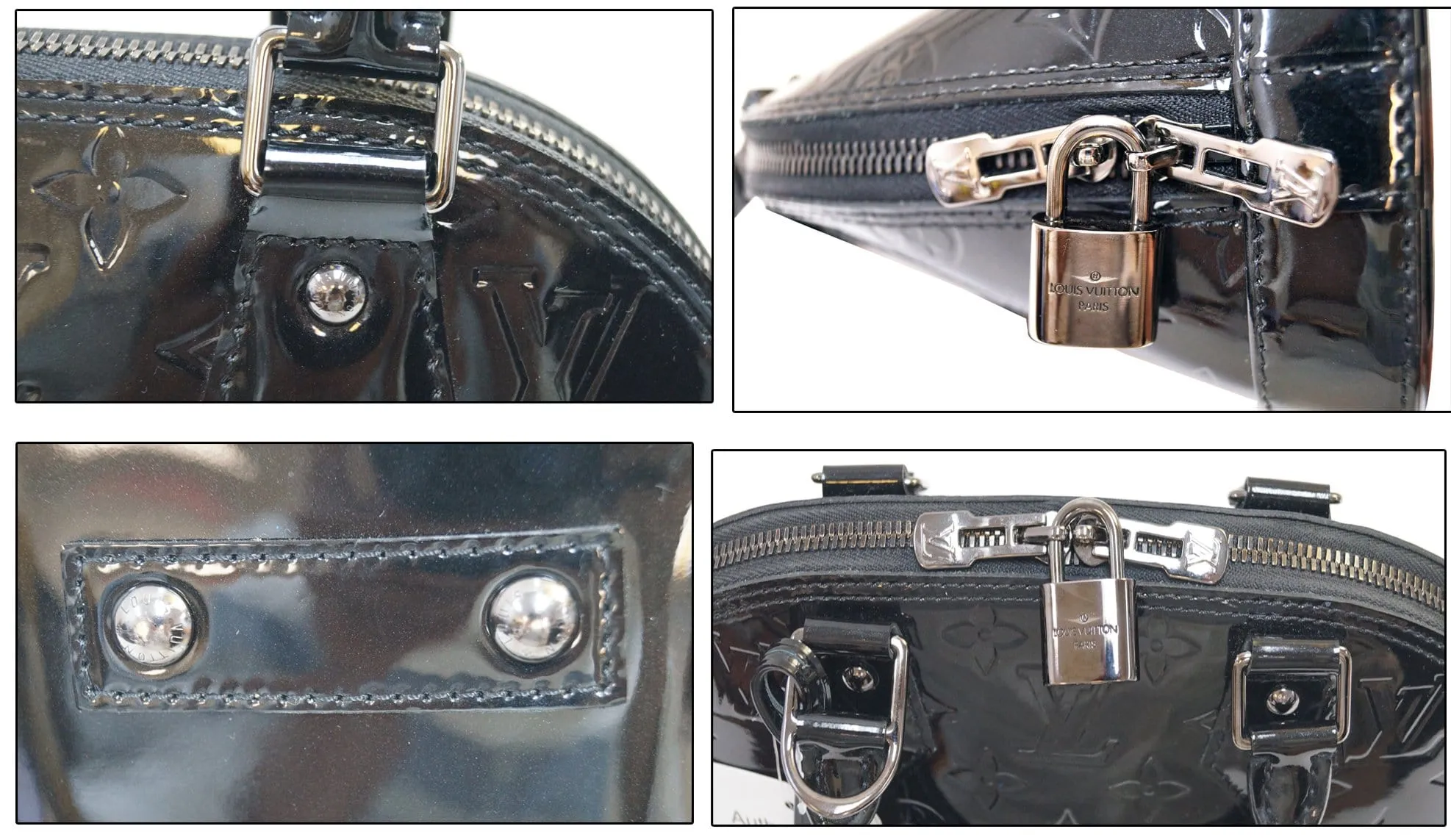 LOUIS VUITTON Black Magnetique Monogram Vernis Alma BB Satchel Bag