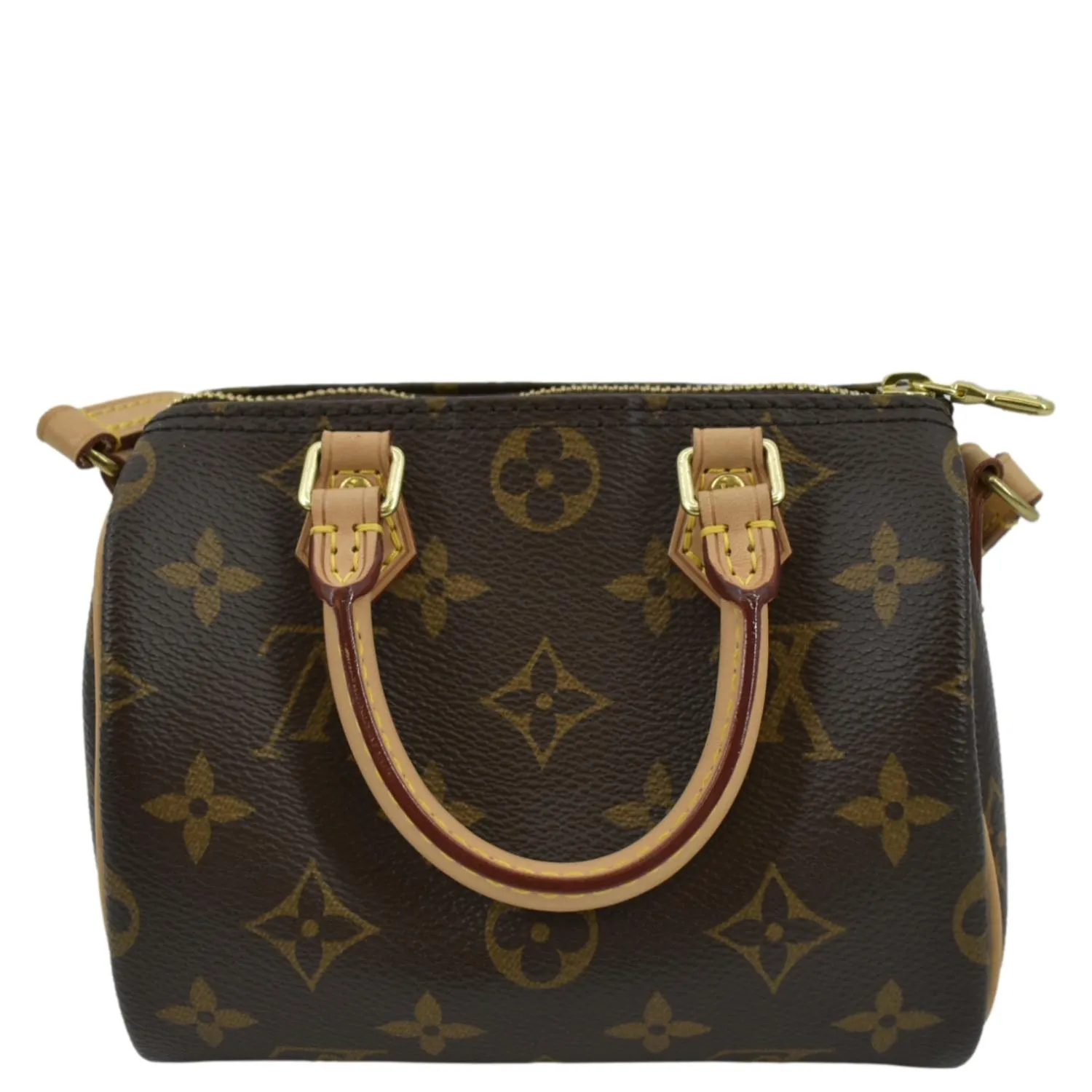 LOUIS VUITTON Nano Speedy Monogram Canvas Crossbody Bag Brown