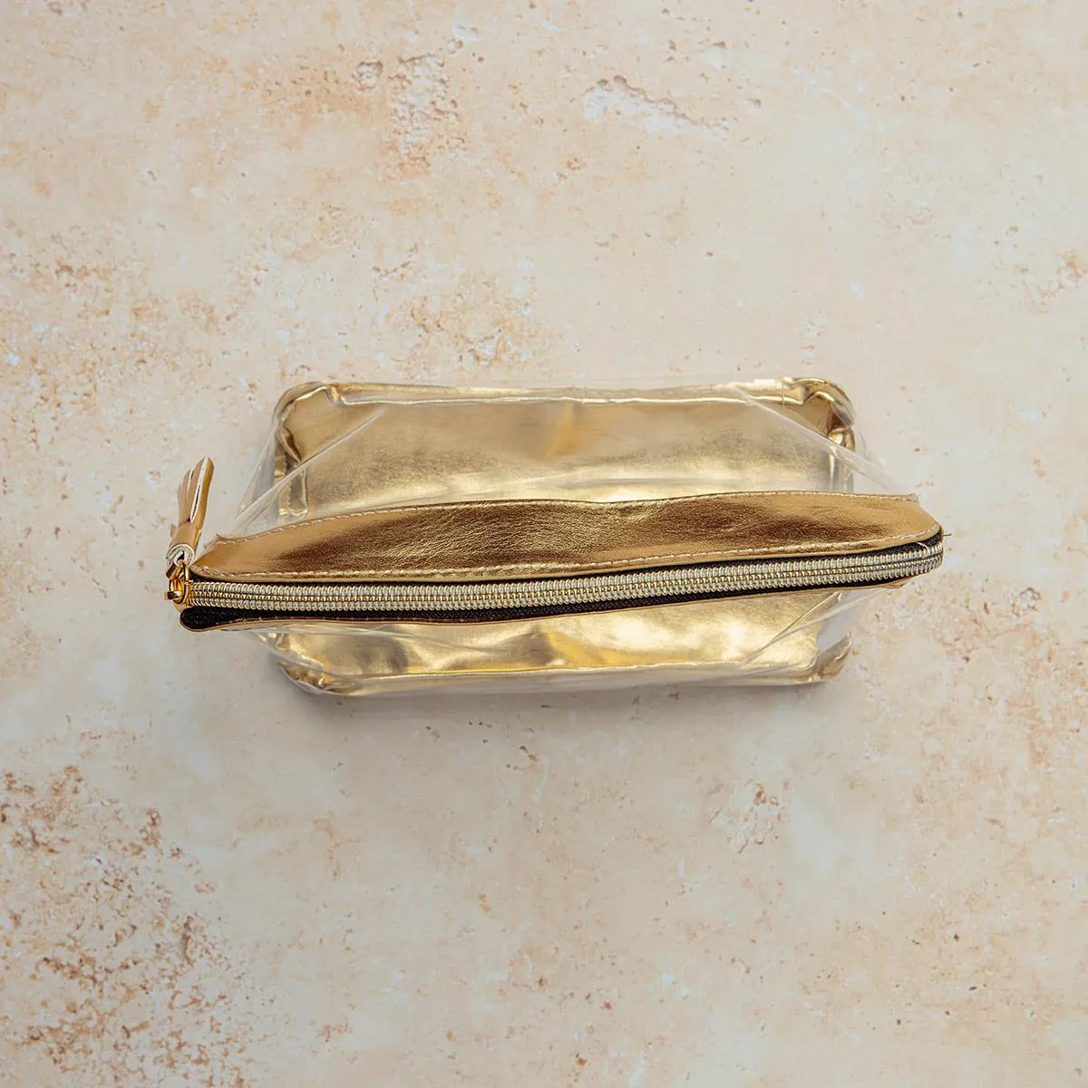 Metallic Gold & Clear Cosmetic Bag