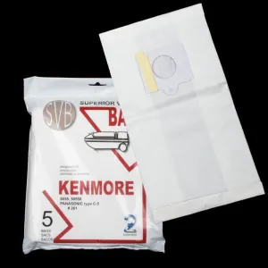 Panasonic Canister C5, C18, Whispertone LG, VC4351 & MCCG902 Paper Bag. Also Fits Kenmore 5055, 50403 & 50558 (Pack of 5)