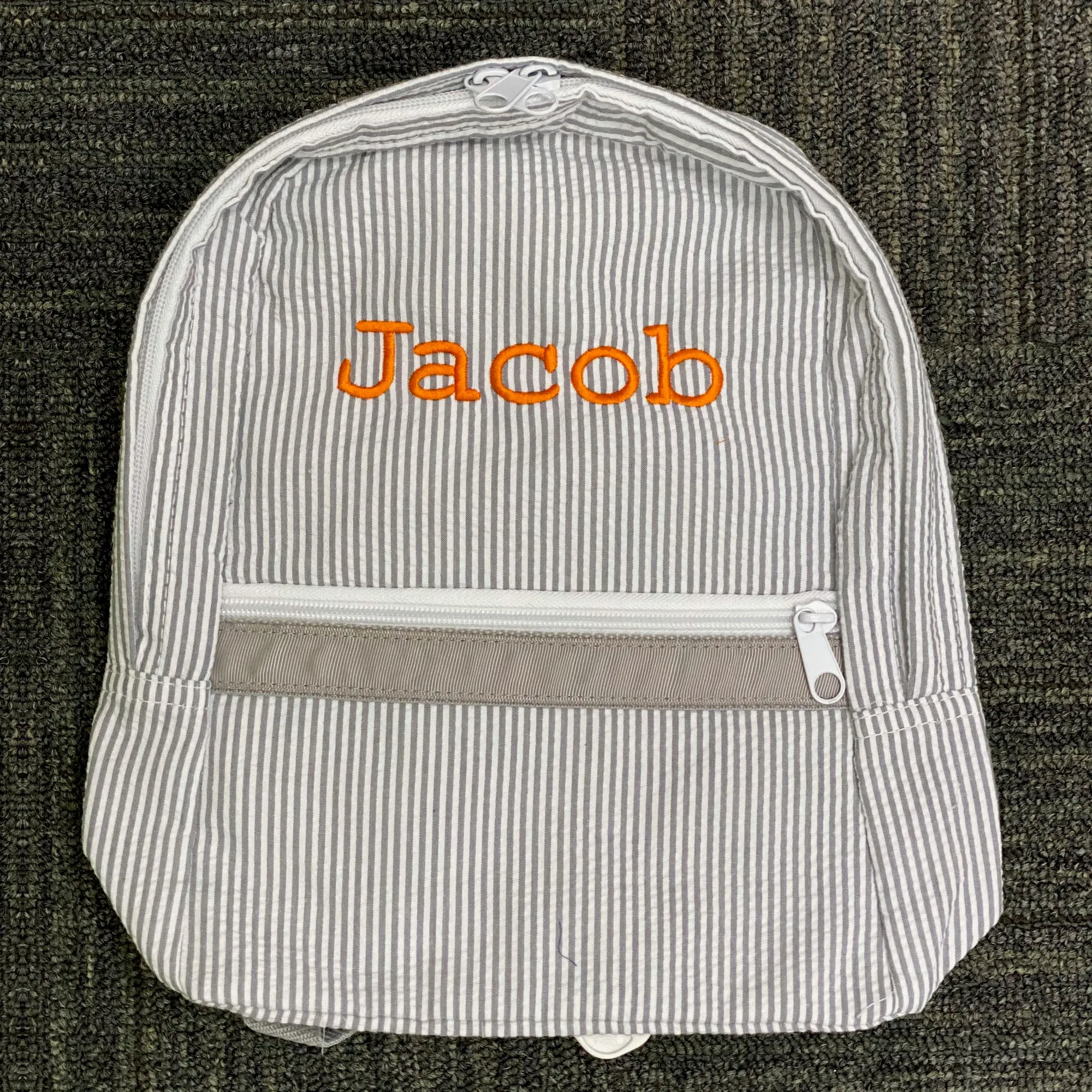 Personalized Seersucker Grey Small Backpack