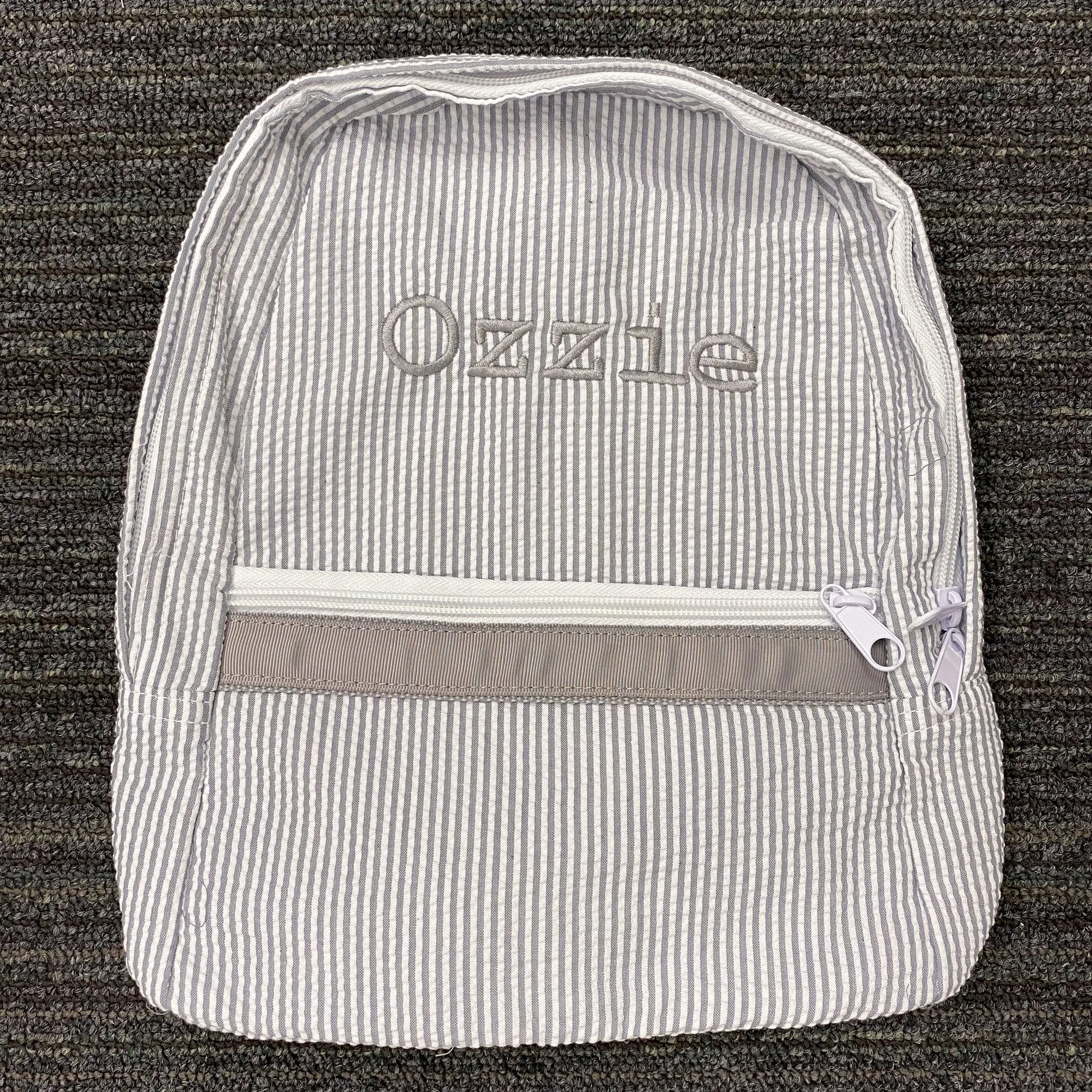 Personalized Seersucker Grey Small Backpack