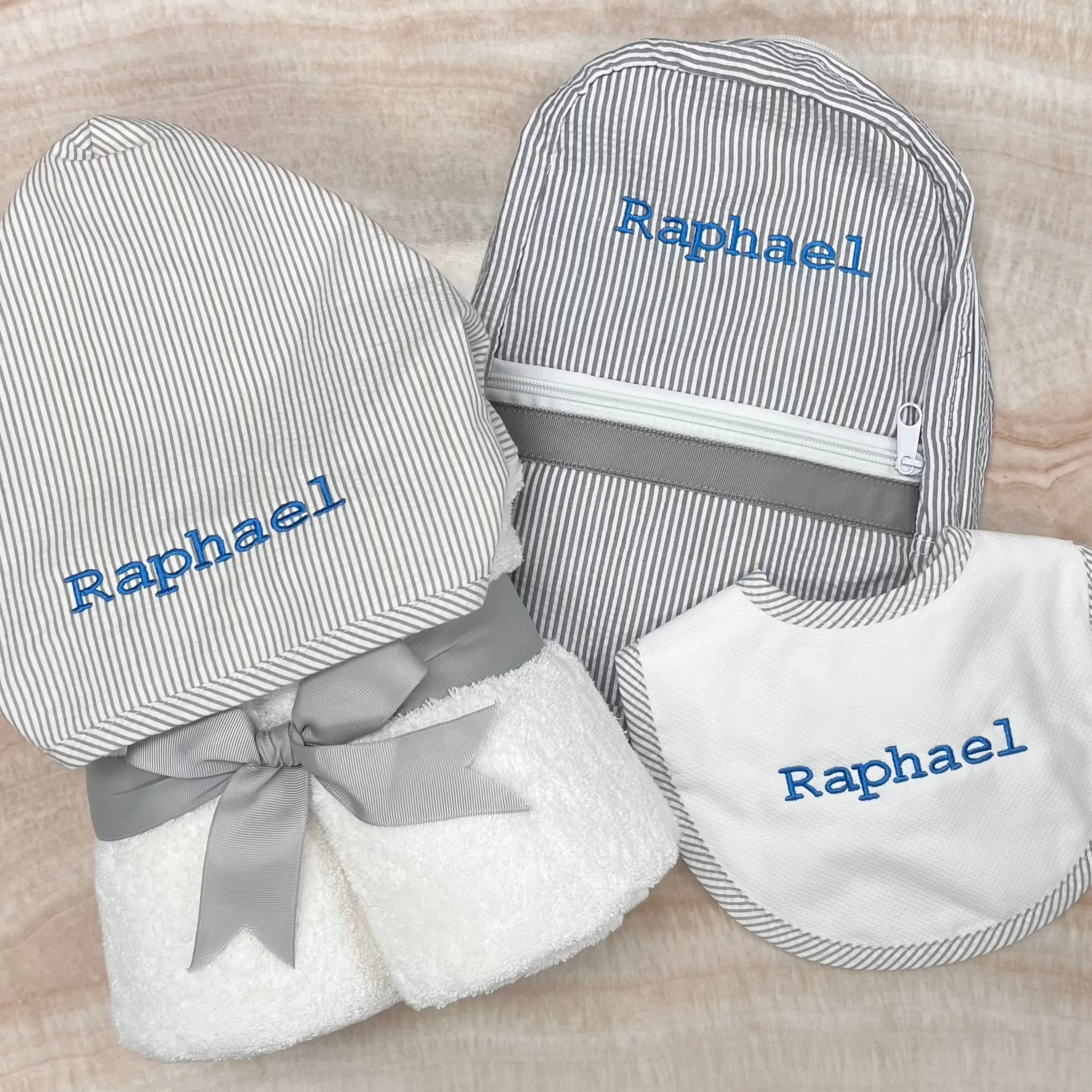 Personalized Seersucker Grey Small Backpack