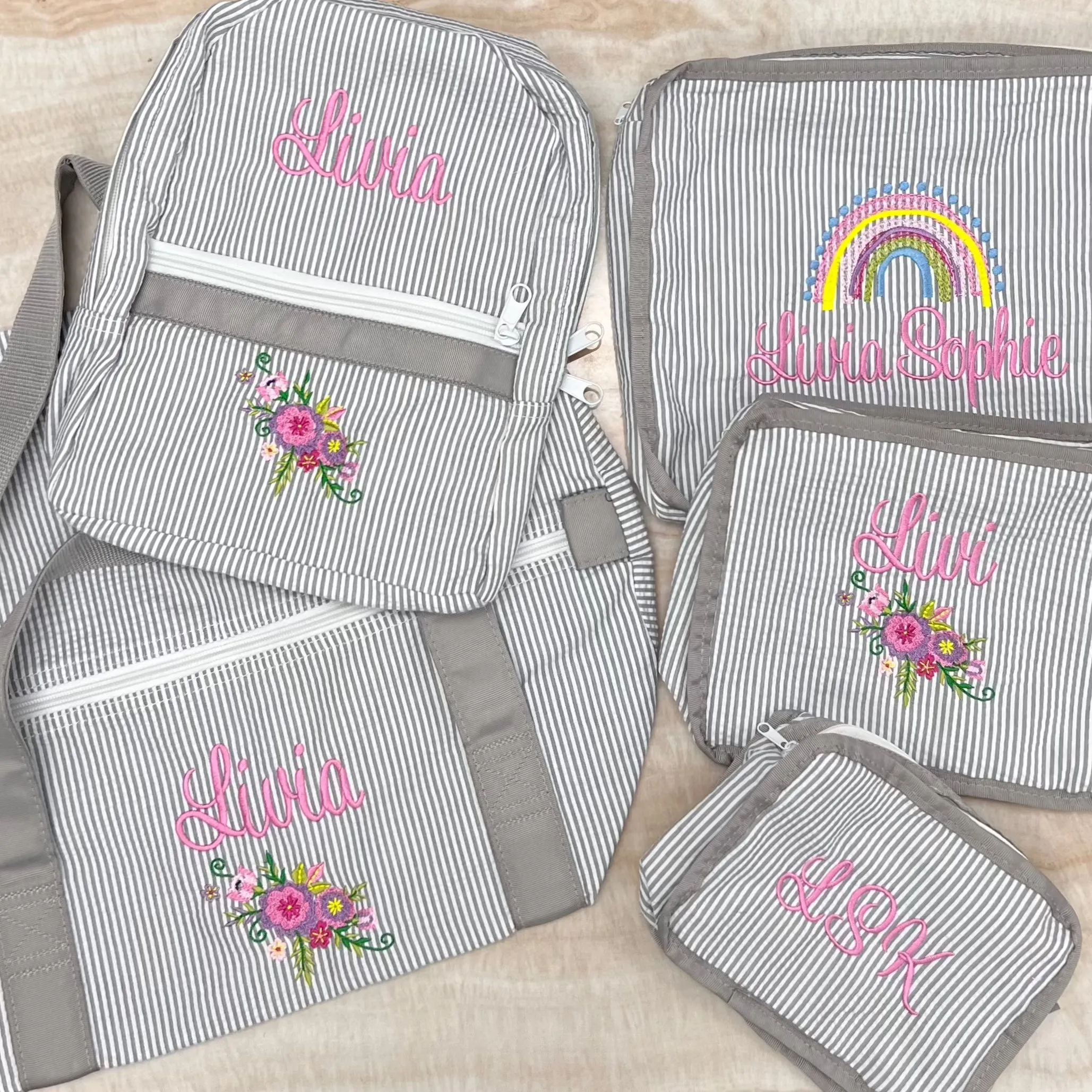 Personalized Seersucker Grey Small Backpack