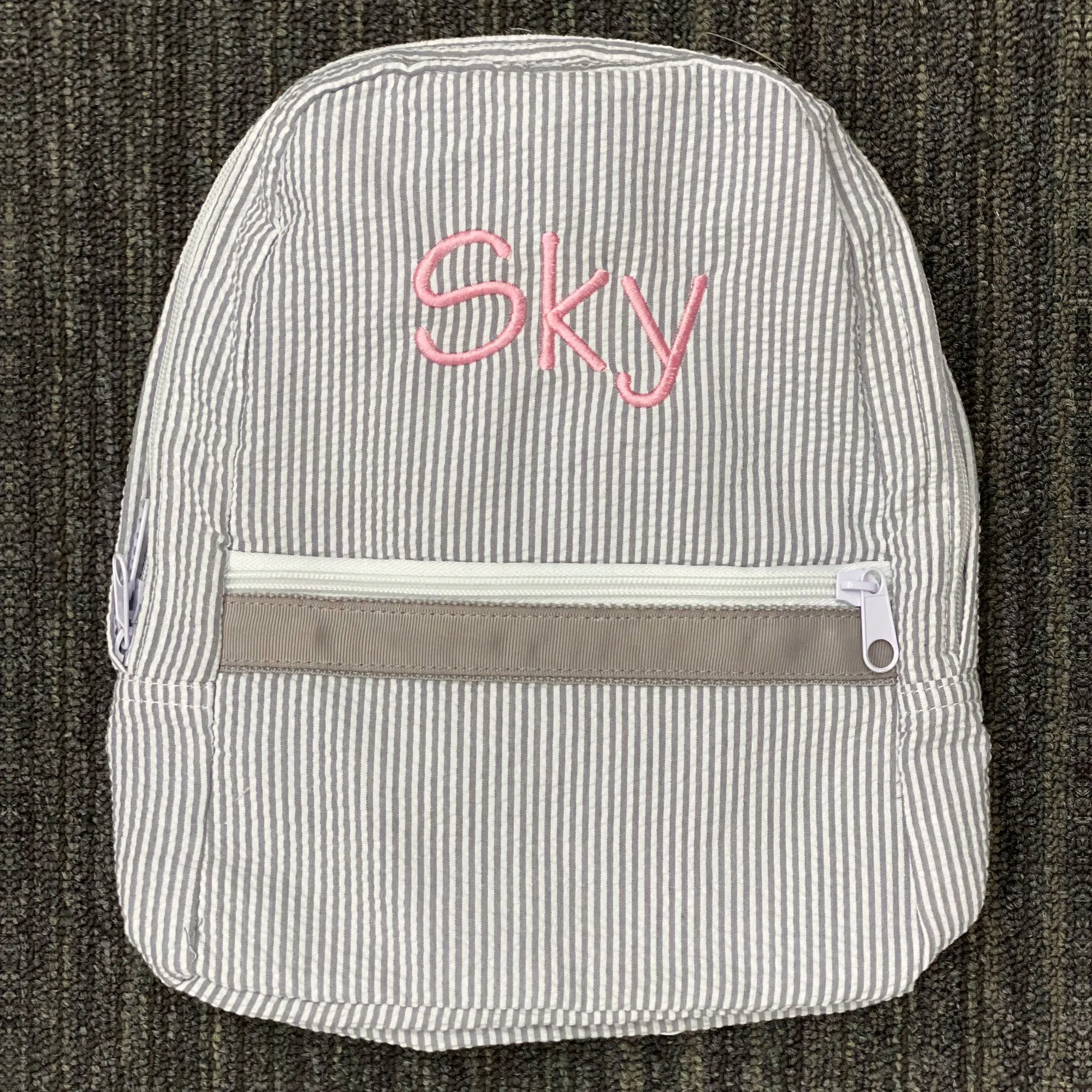 Personalized Seersucker Grey Small Backpack