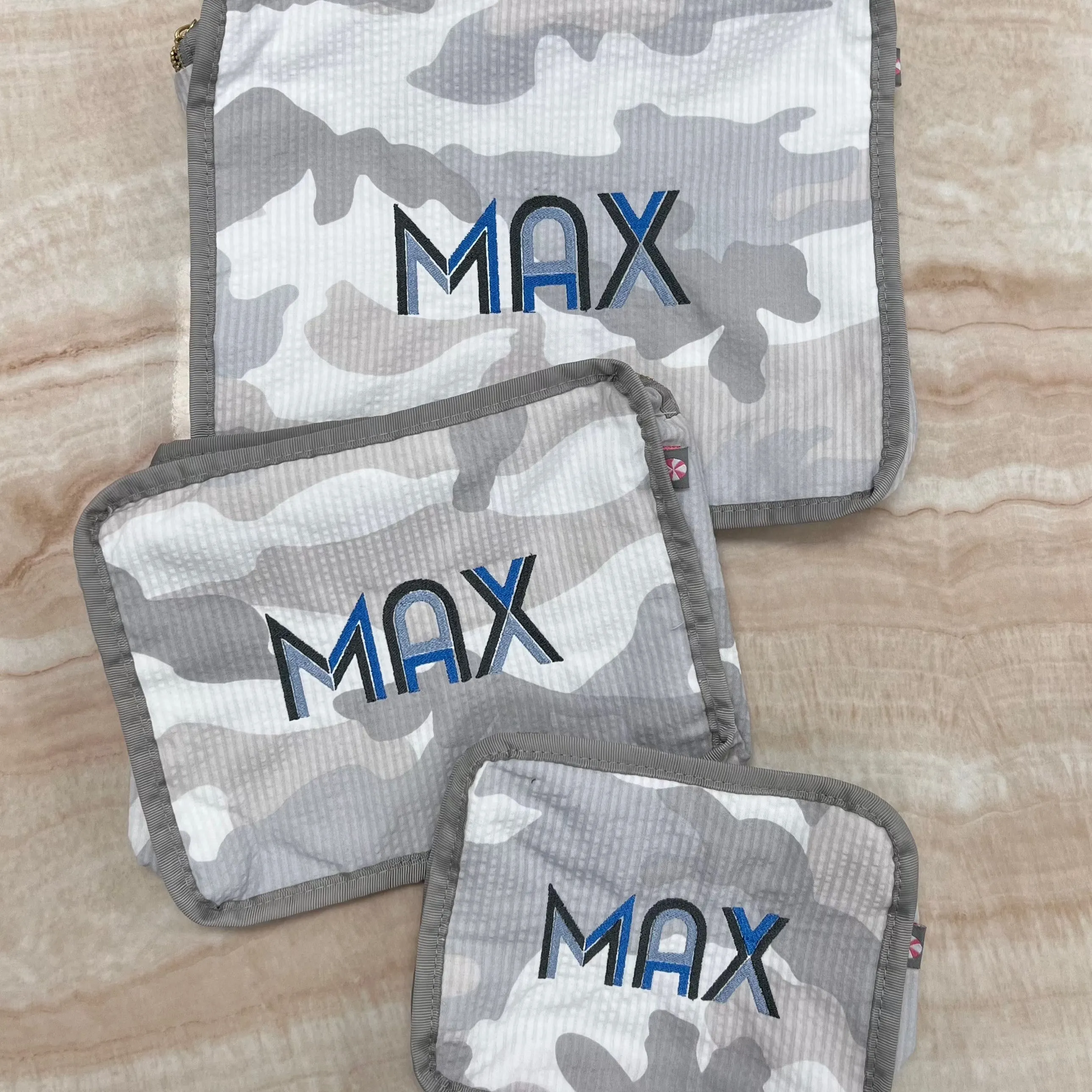 Personalized Seersucker Snow Camo Organizing Trio