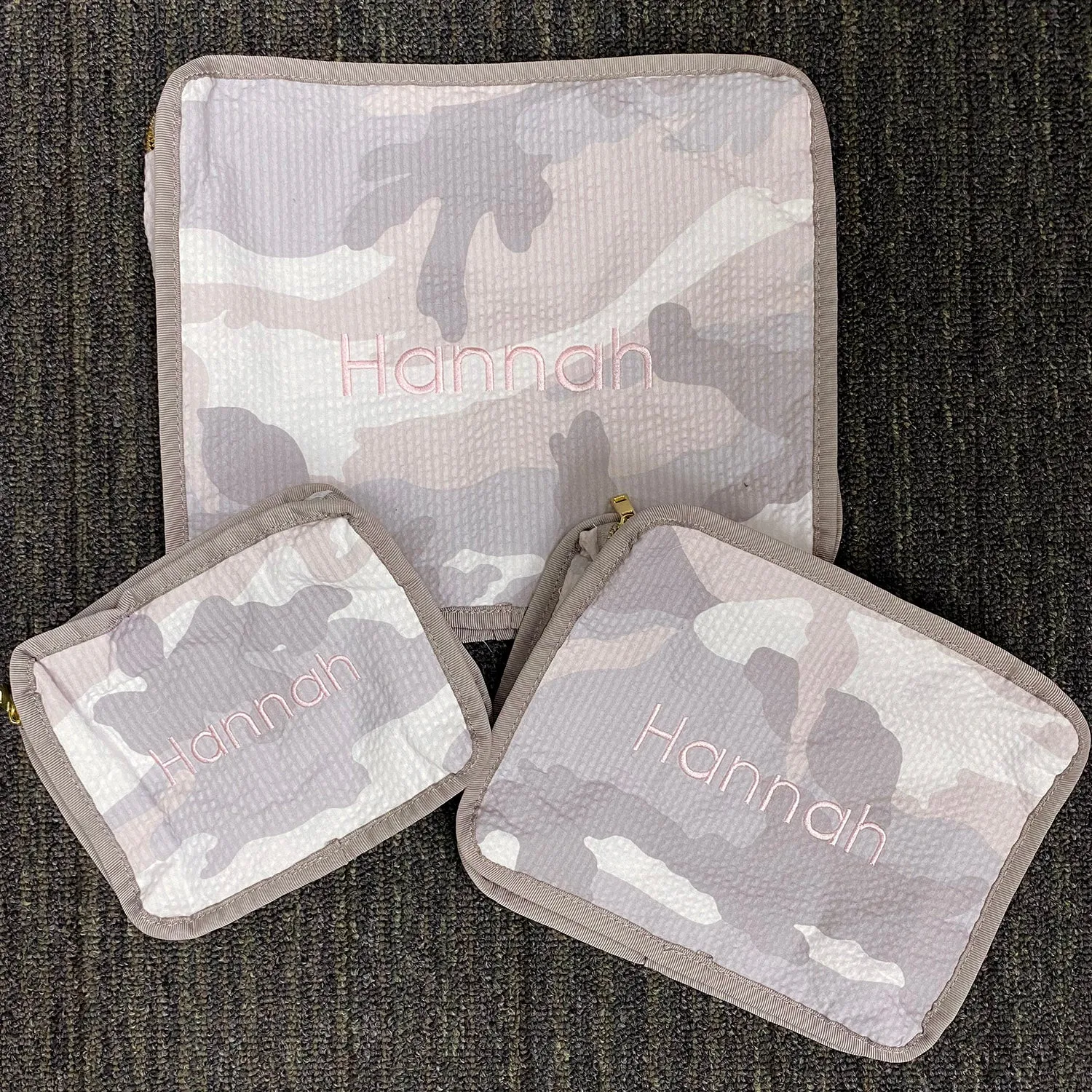 Personalized Seersucker Snow Camo Organizing Trio