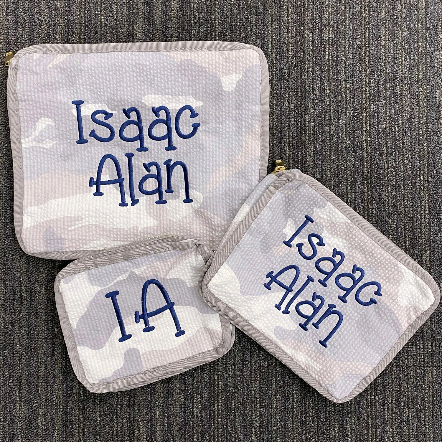 Personalized Seersucker Snow Camo Organizing Trio