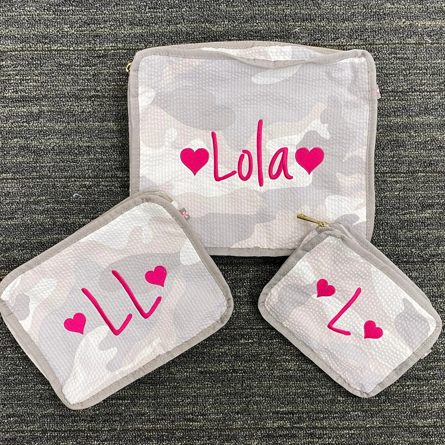Personalized Seersucker Snow Camo Organizing Trio