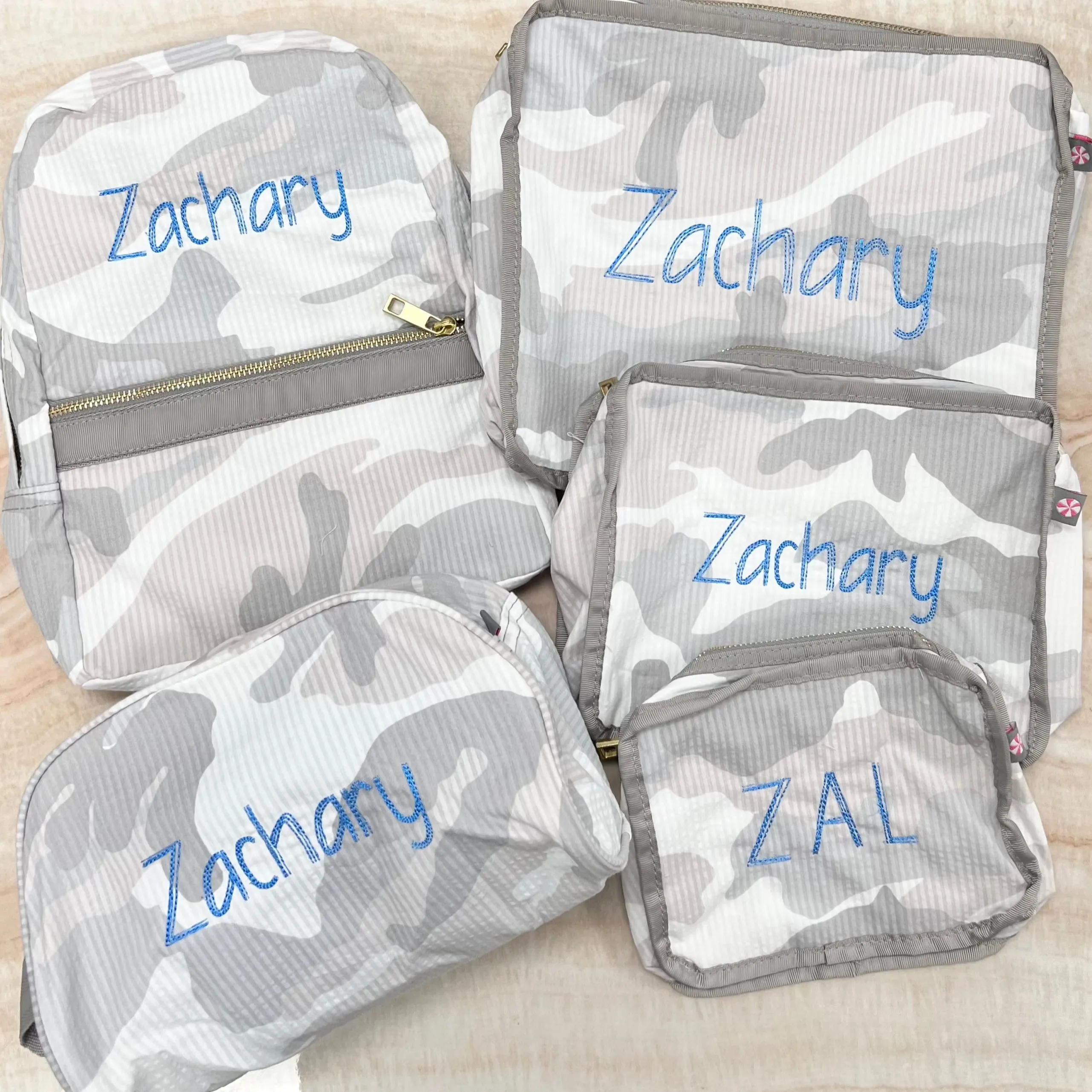 Personalized Seersucker Snow Camo Organizing Trio