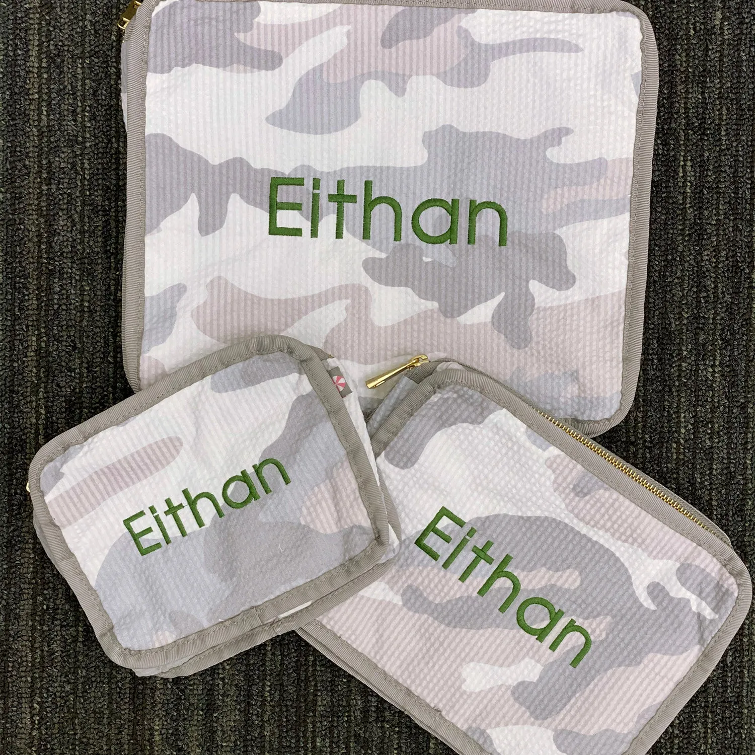 Personalized Seersucker Snow Camo Organizing Trio