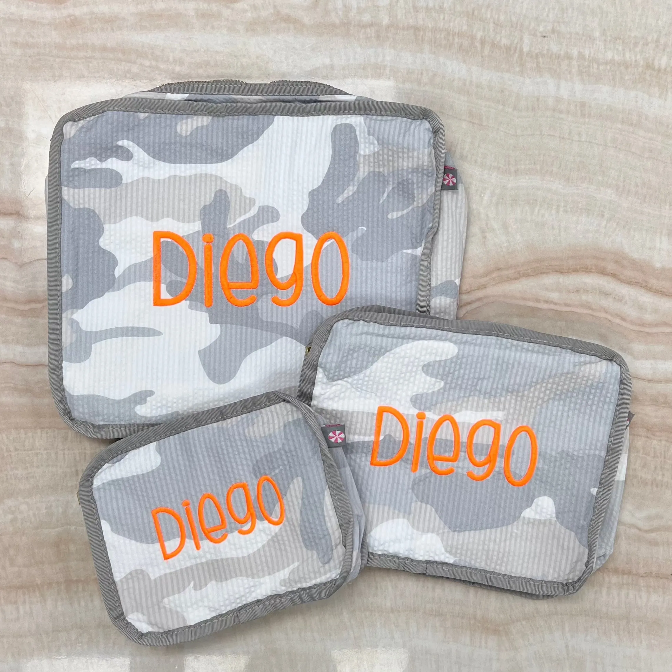 Personalized Seersucker Snow Camo Organizing Trio