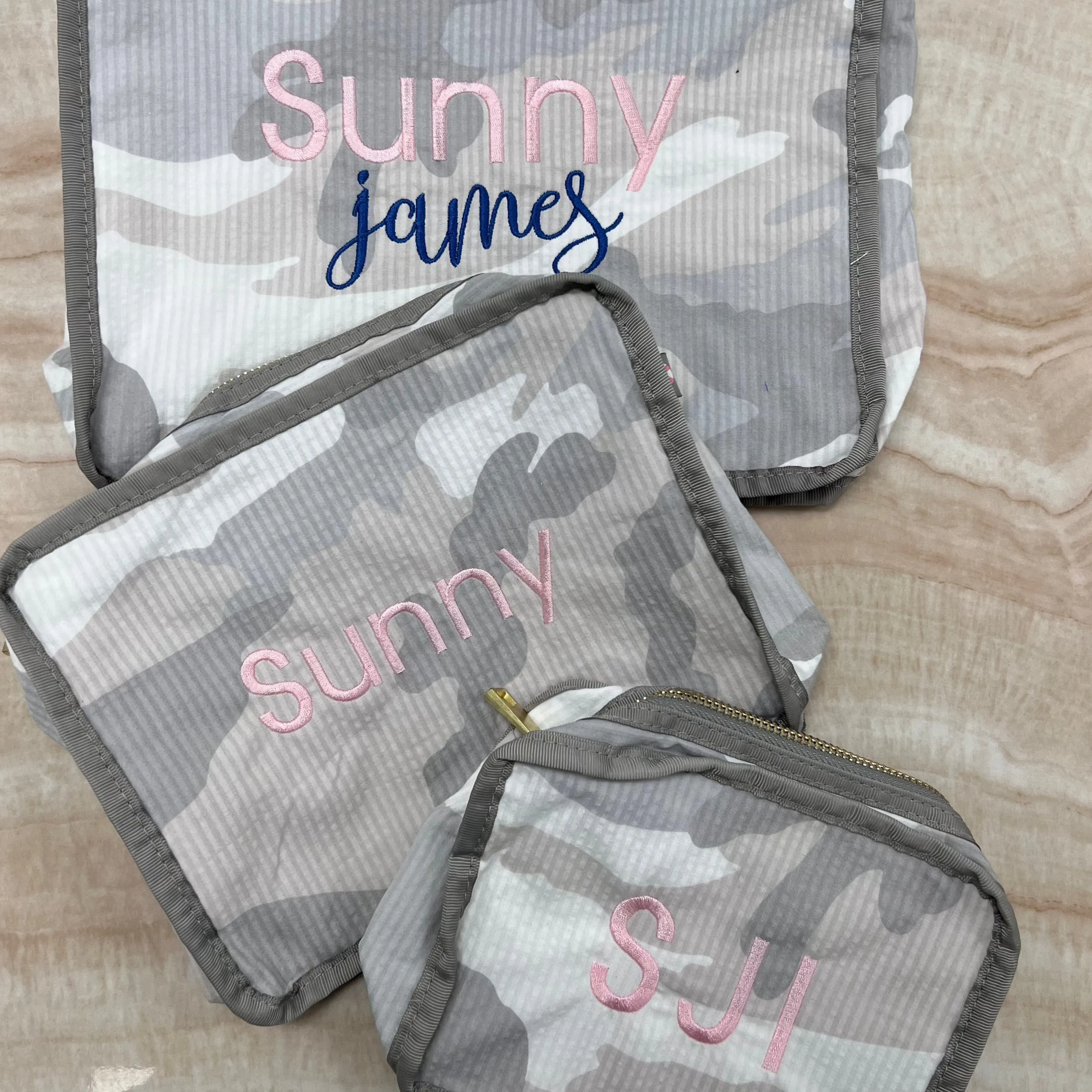 Personalized Seersucker Snow Camo Organizing Trio