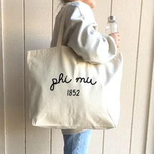 Phi Mu Sorority Name and Founding Date Tote Bag