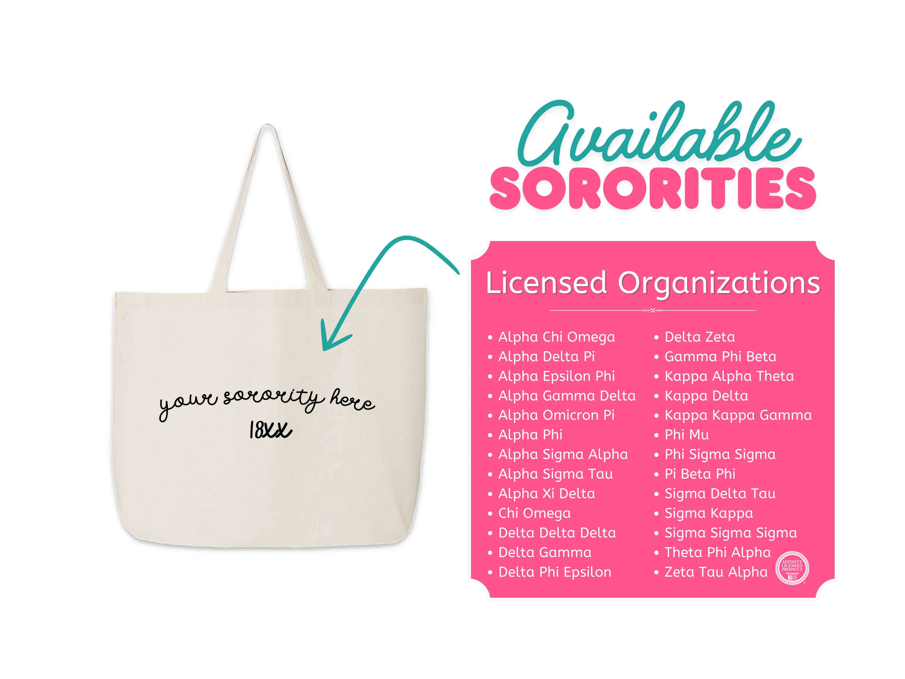 Pi Beta Phi Sorority Name and Founding Date Tote Bag