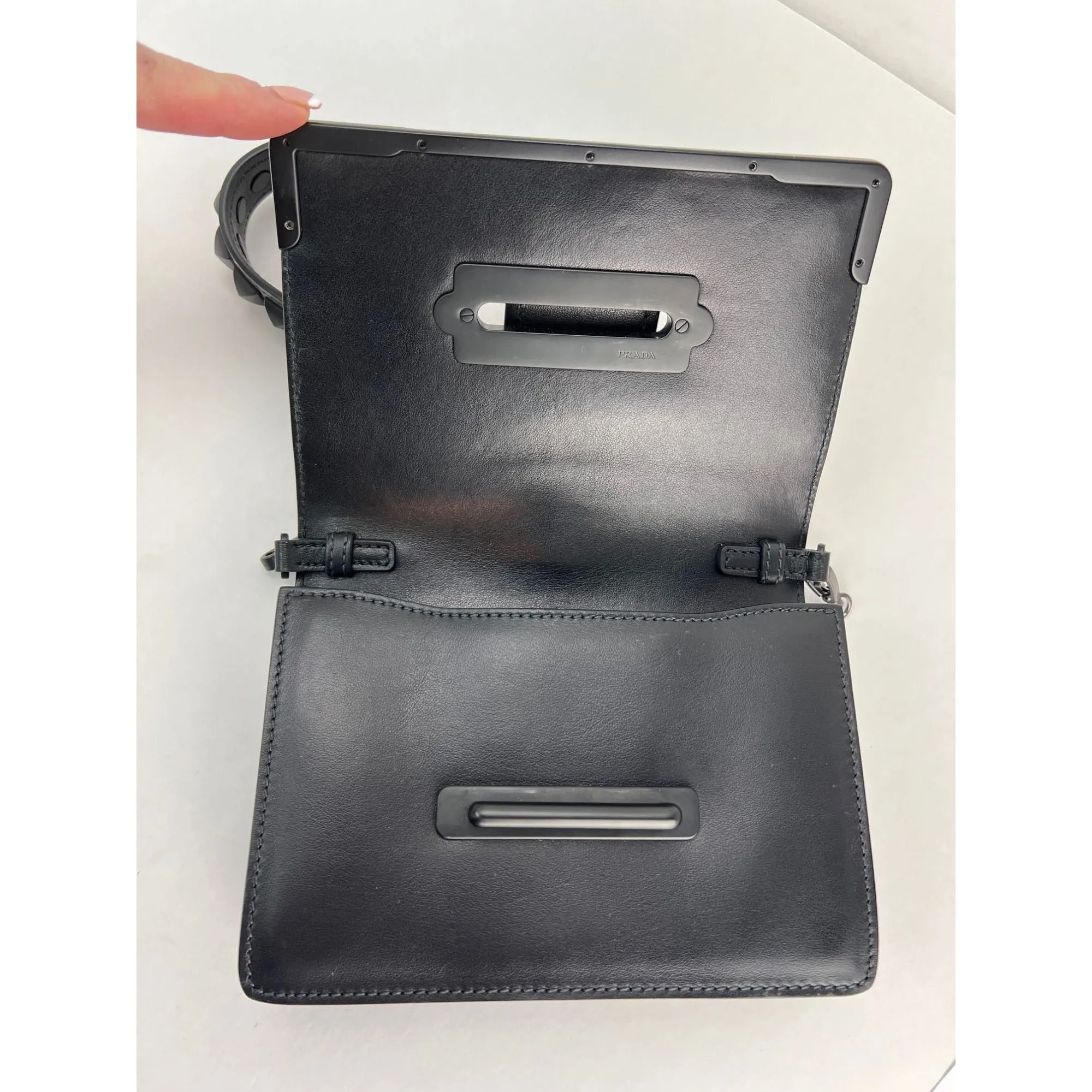Prada City Calfskin Saffiano Studded Cahier Crossbody Clutch Bag Black