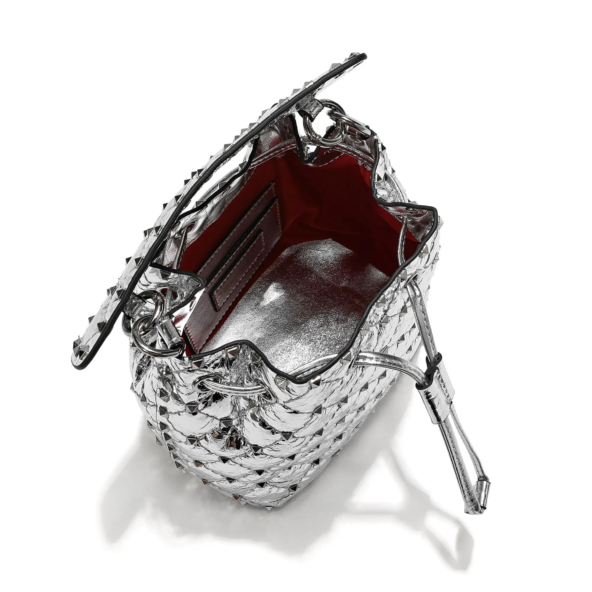 Quilted Studded Lambskin Drawstring Shoulder Bag