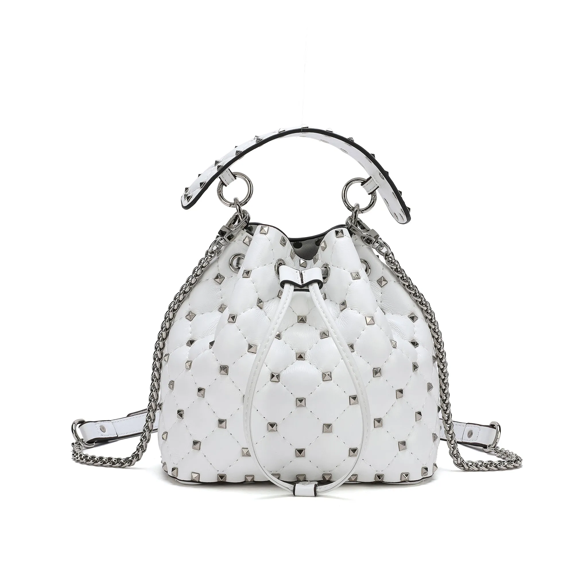 Quilted Studded Lambskin Drawstring Shoulder Bag
