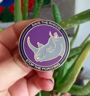 Rhino Anti-Poaching Pin - 25% to Charity! - Diceros bicornis - Save The Rhinos  (***RETIRED***)
