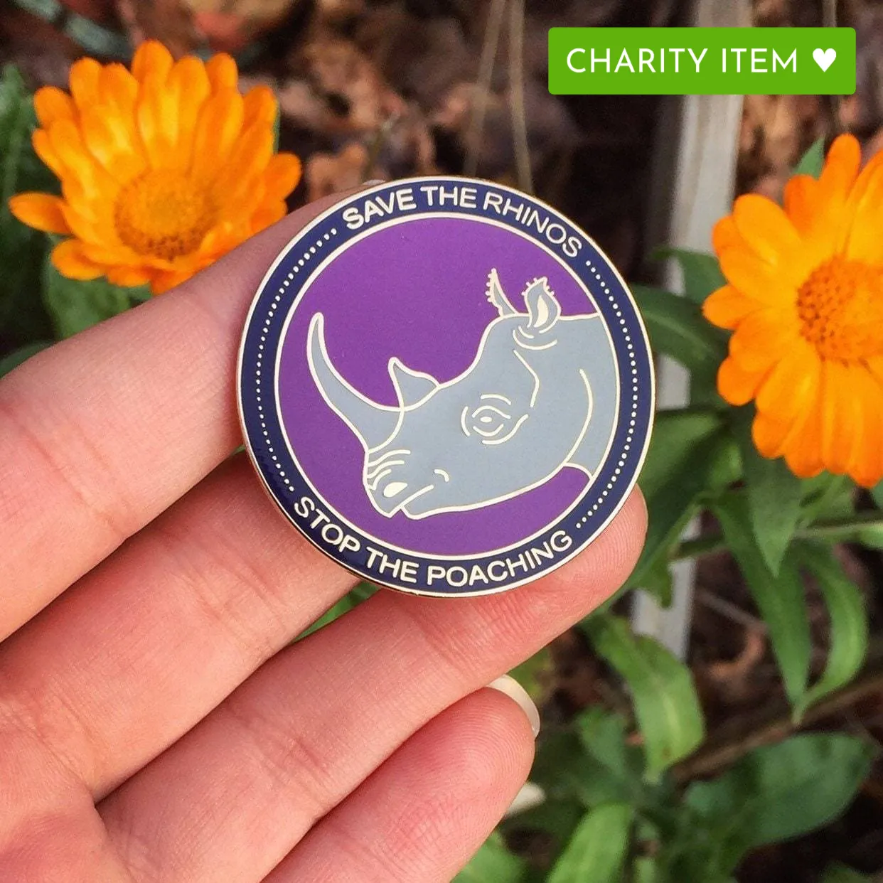 Rhino Anti-Poaching Pin - 25% to Charity! - Diceros bicornis - Save The Rhinos  (***RETIRED***)