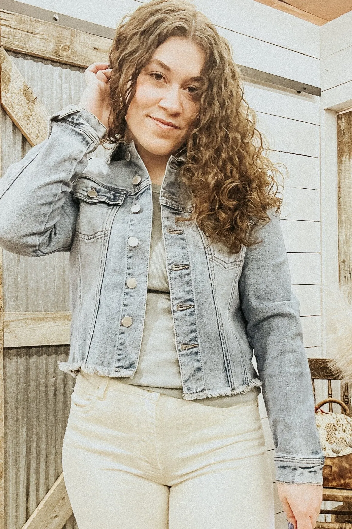 Roselyn Distressed Hem Denim Jacket