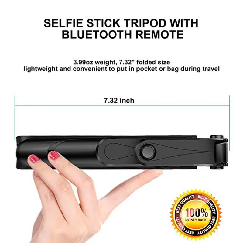 Selfie Stick with Tripod and Phone Holder Remote Controller Set for Smartphones Black and White