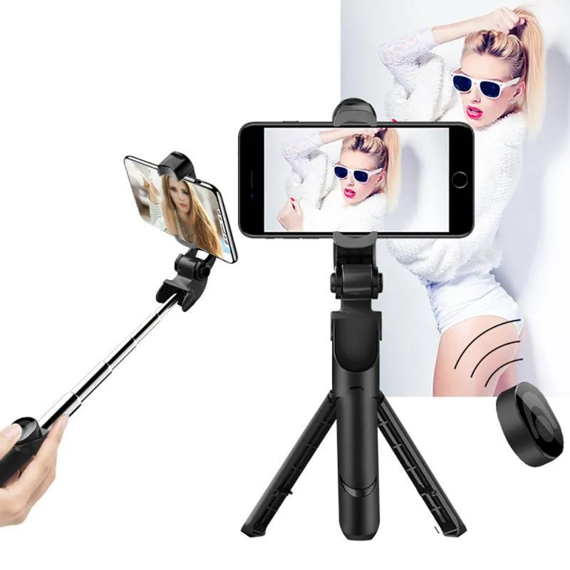 Selfie Stick with Tripod and Phone Holder Remote Controller Set for Smartphones Black and White
