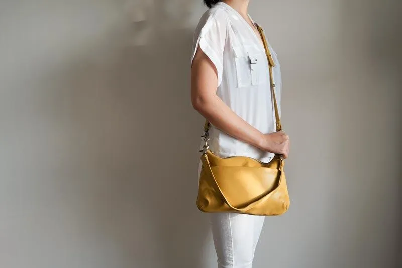 Small Cross body Leather Bag Mustard Yellow