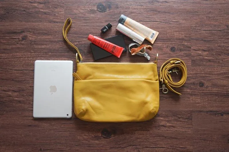 Small Cross body Leather Bag Mustard Yellow