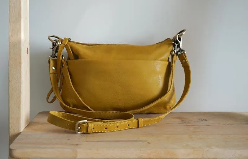 Small Cross body Leather Bag Mustard Yellow