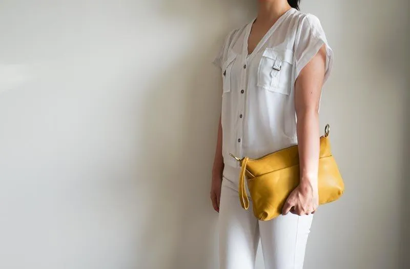 Small Cross body Leather Bag Mustard Yellow