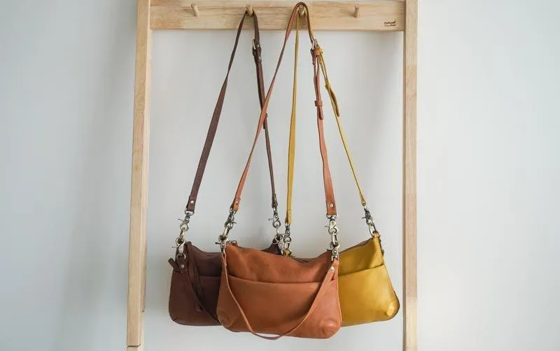 Small Cross body Leather Bag Mustard Yellow