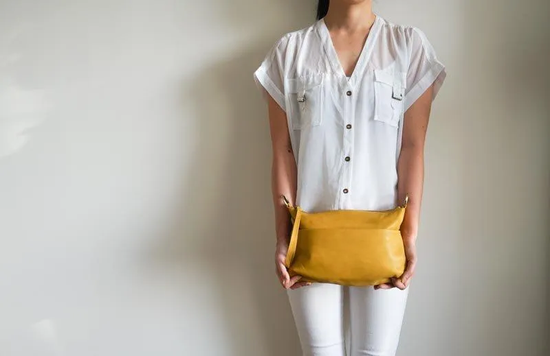 Small Cross body Leather Bag Mustard Yellow