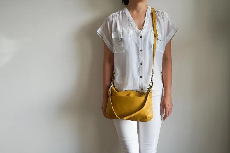 Small Cross body Leather Bag Mustard Yellow