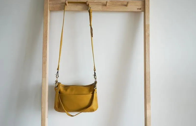 Small Cross body Leather Bag Mustard Yellow