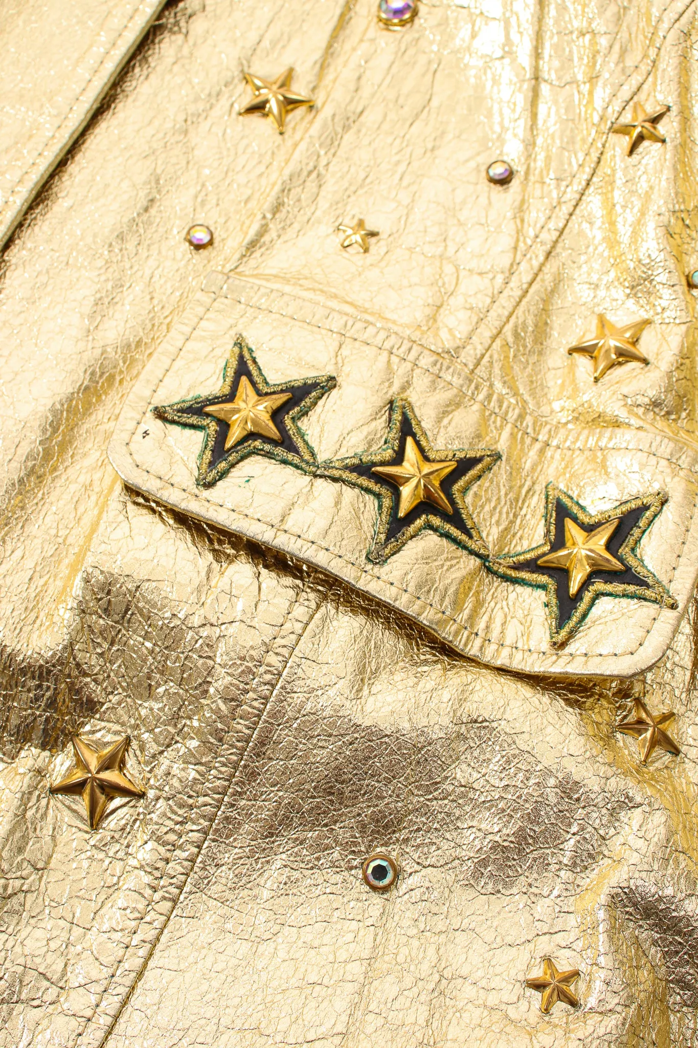 Studded Gold Leather Bomber Jacket