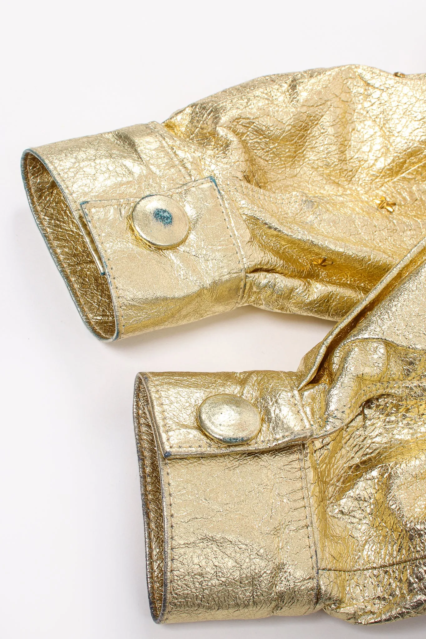 Studded Gold Leather Bomber Jacket