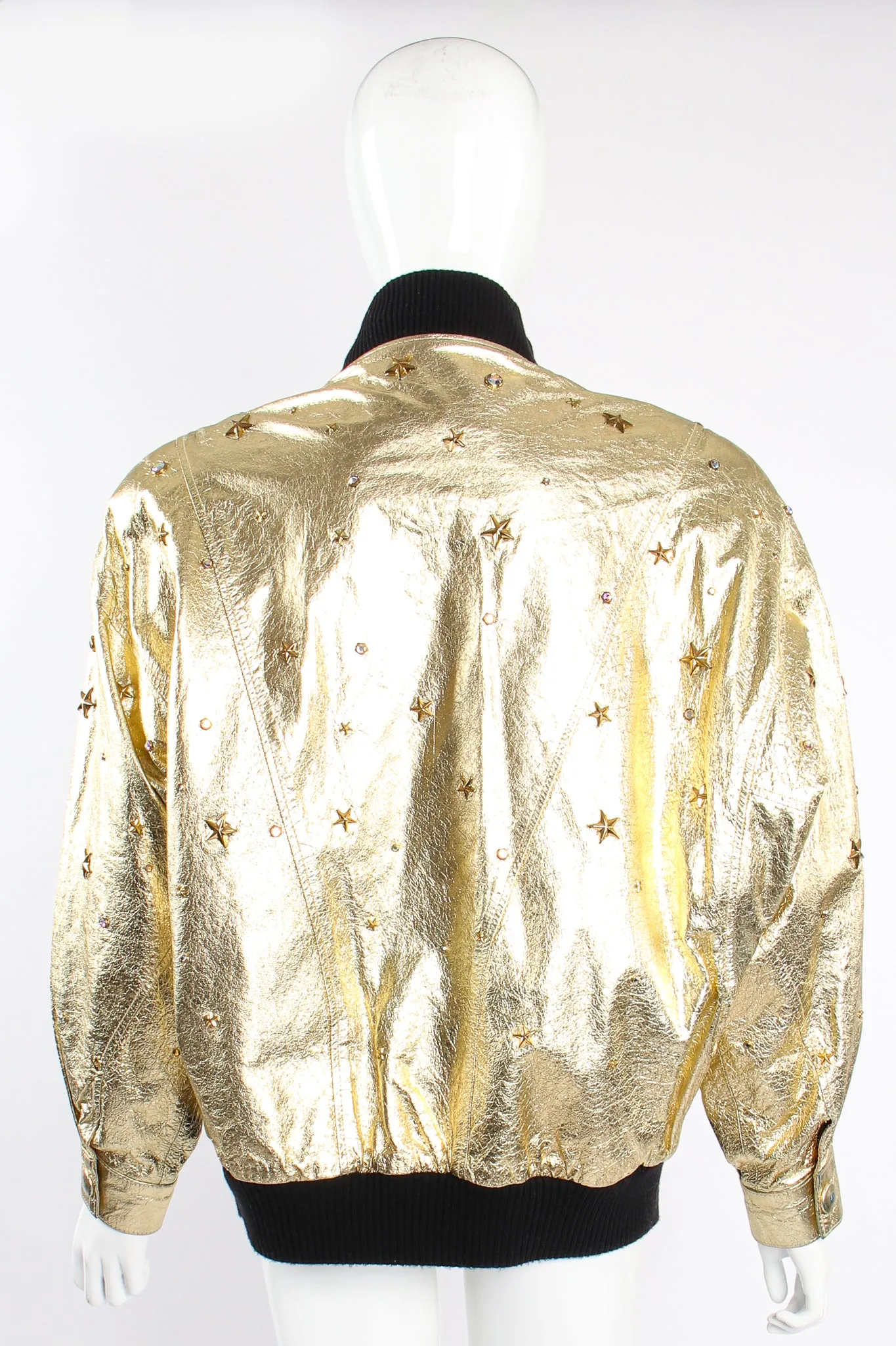 Studded Gold Leather Bomber Jacket
