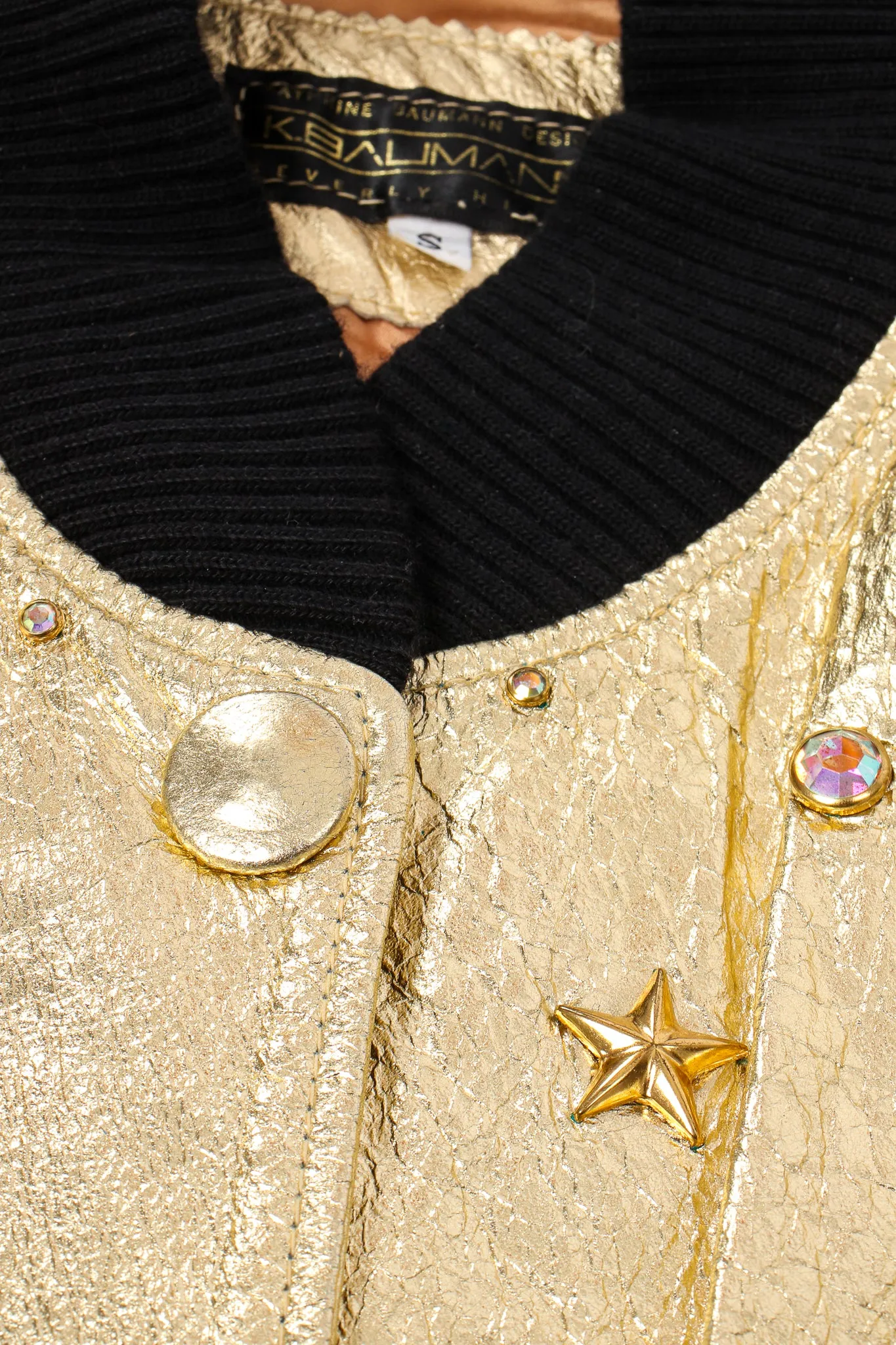 Studded Gold Leather Bomber Jacket
