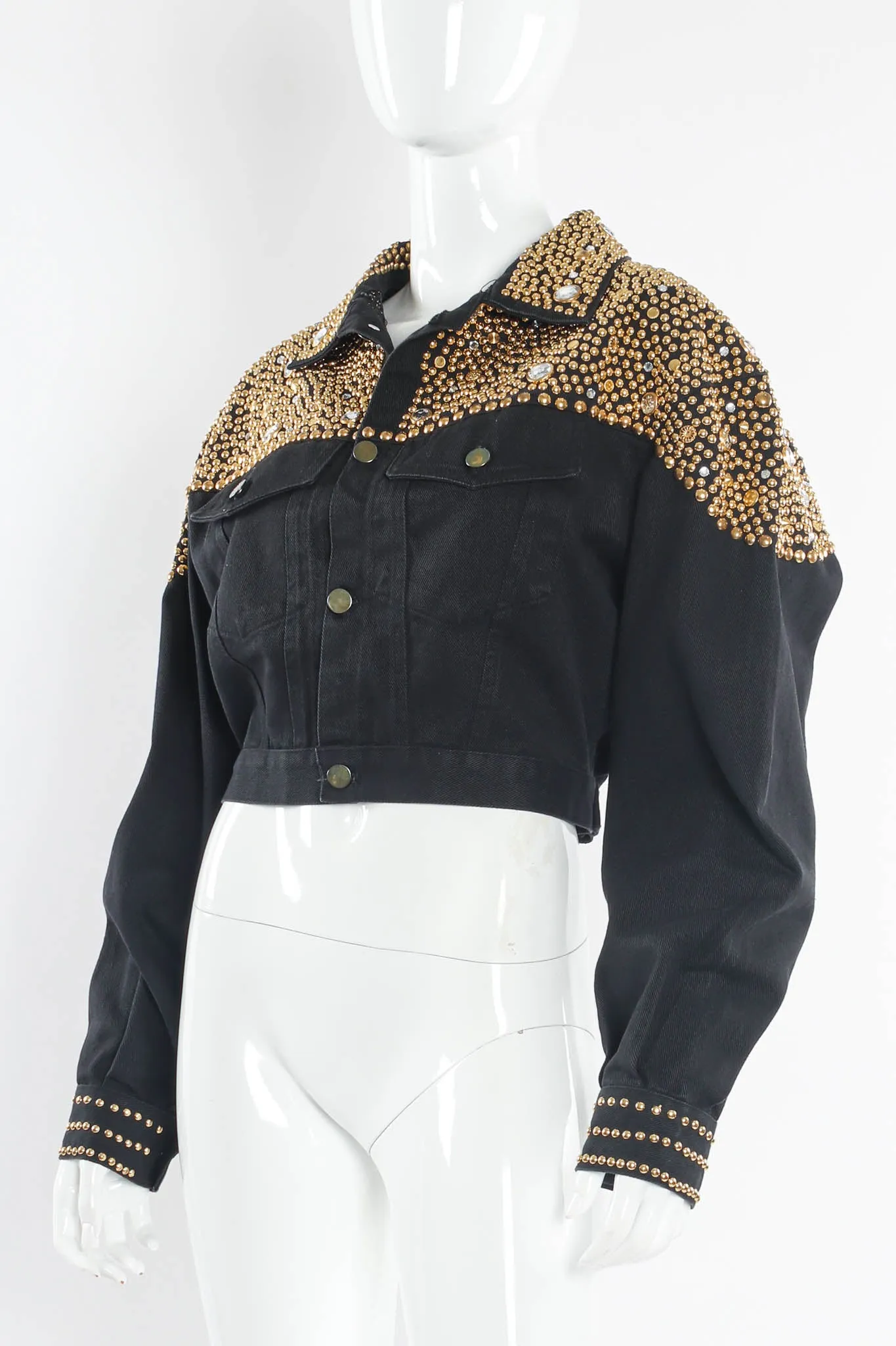 Studded Rhinestone Crop Denim Jacket