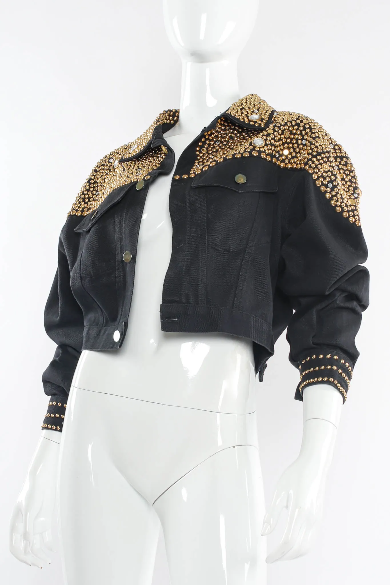 Studded Rhinestone Crop Denim Jacket