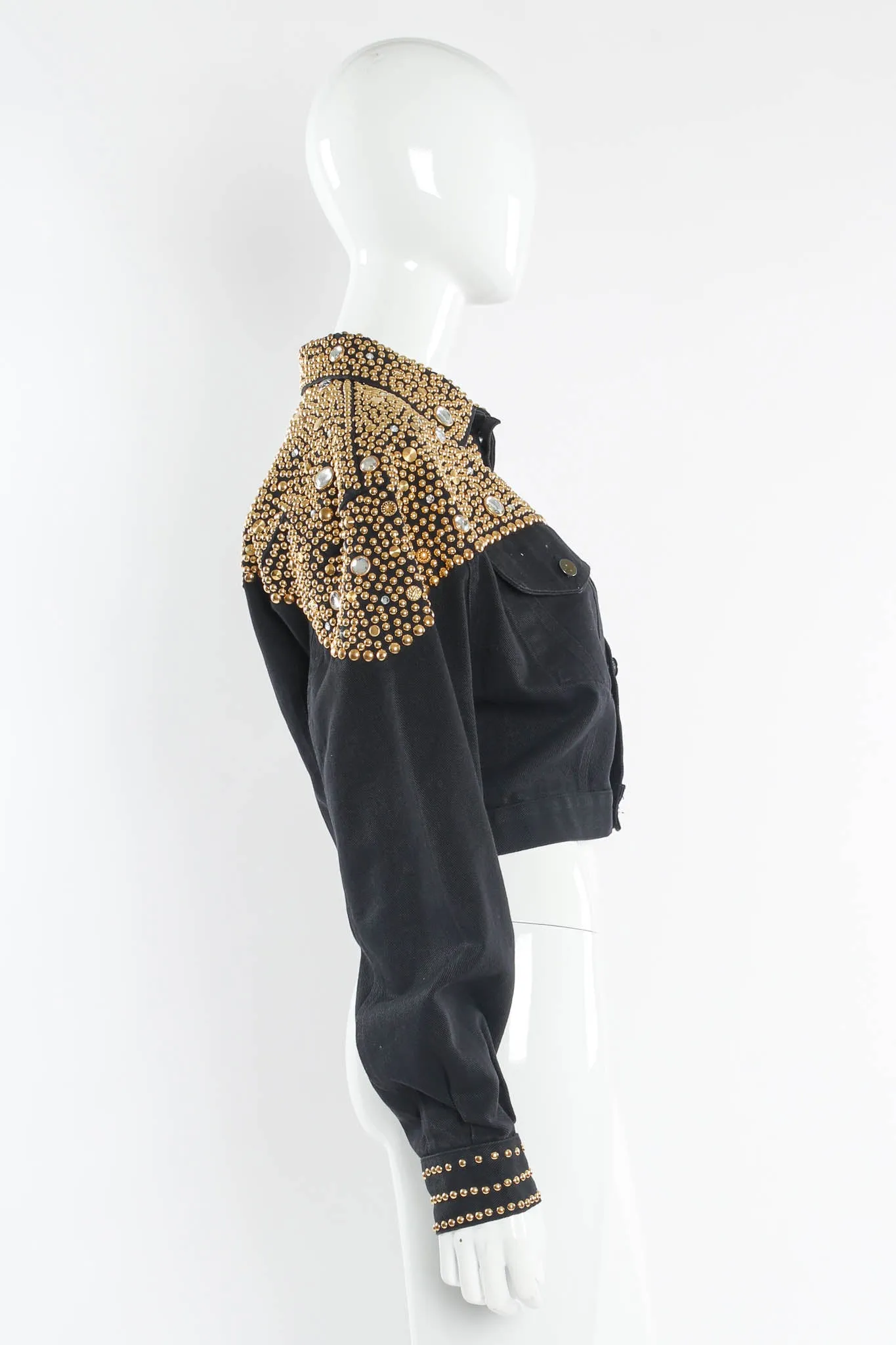 Studded Rhinestone Crop Denim Jacket