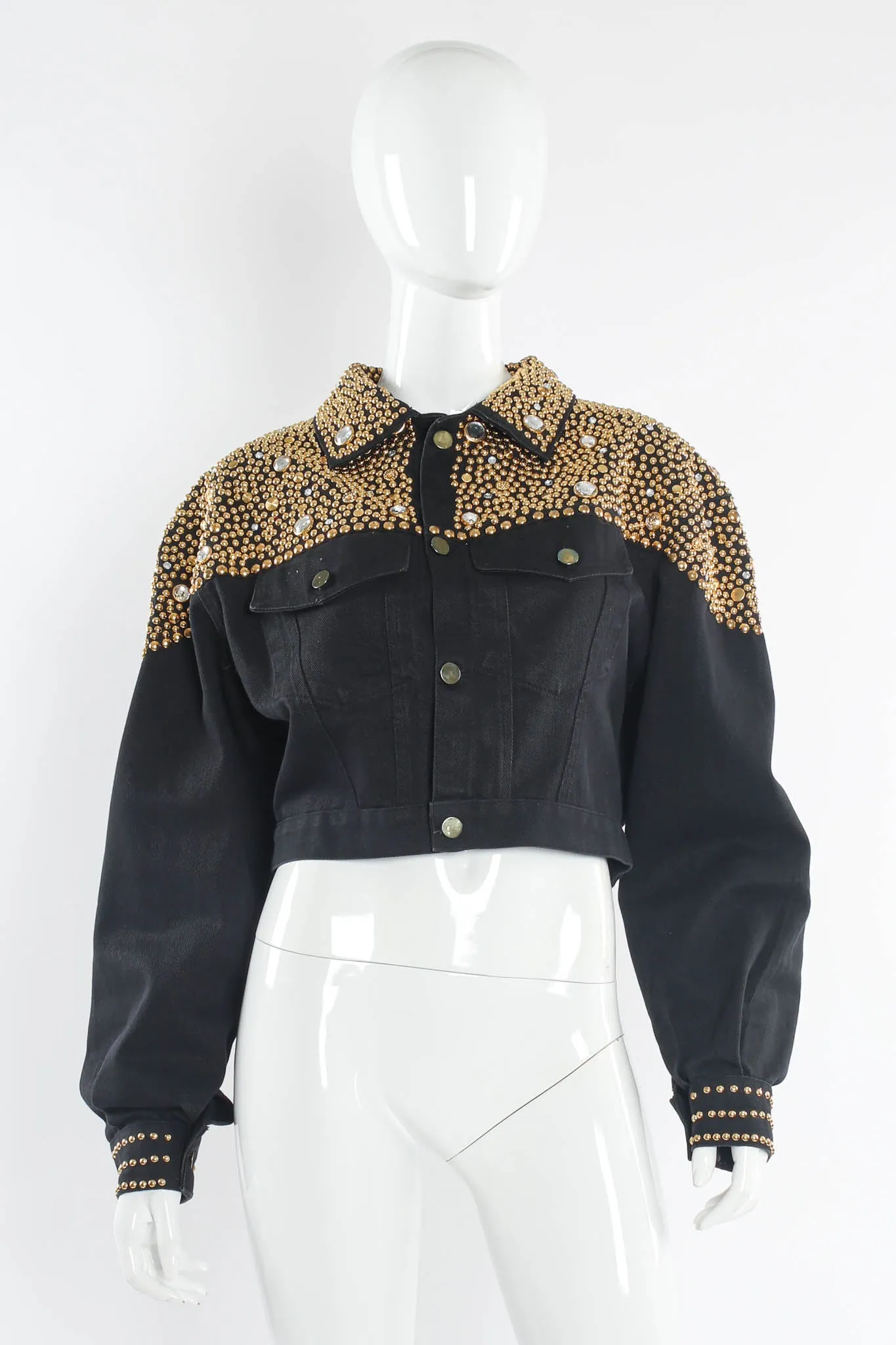 Studded Rhinestone Crop Denim Jacket