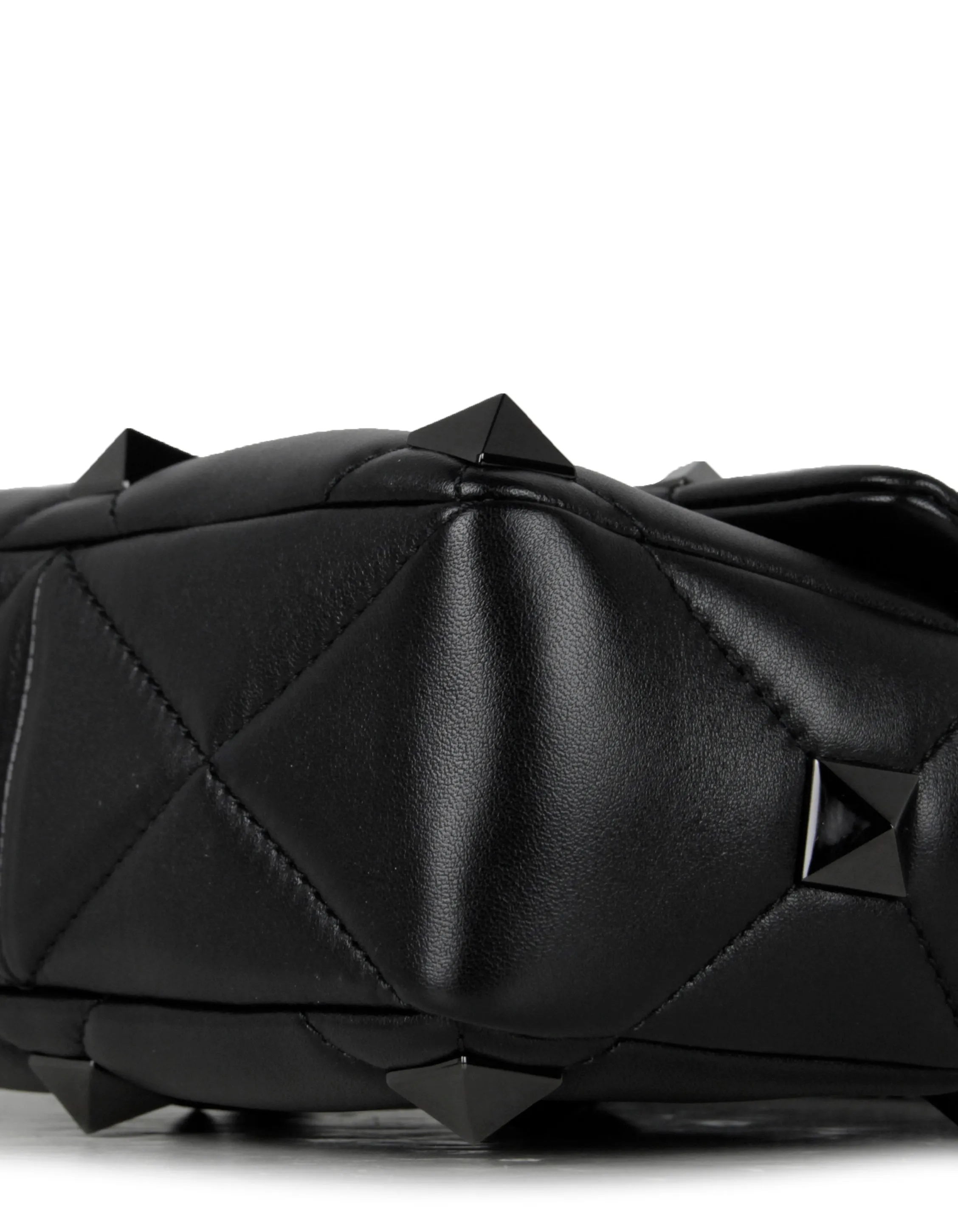 Valentino Black on Black Medium Roman Studded Flap Bag