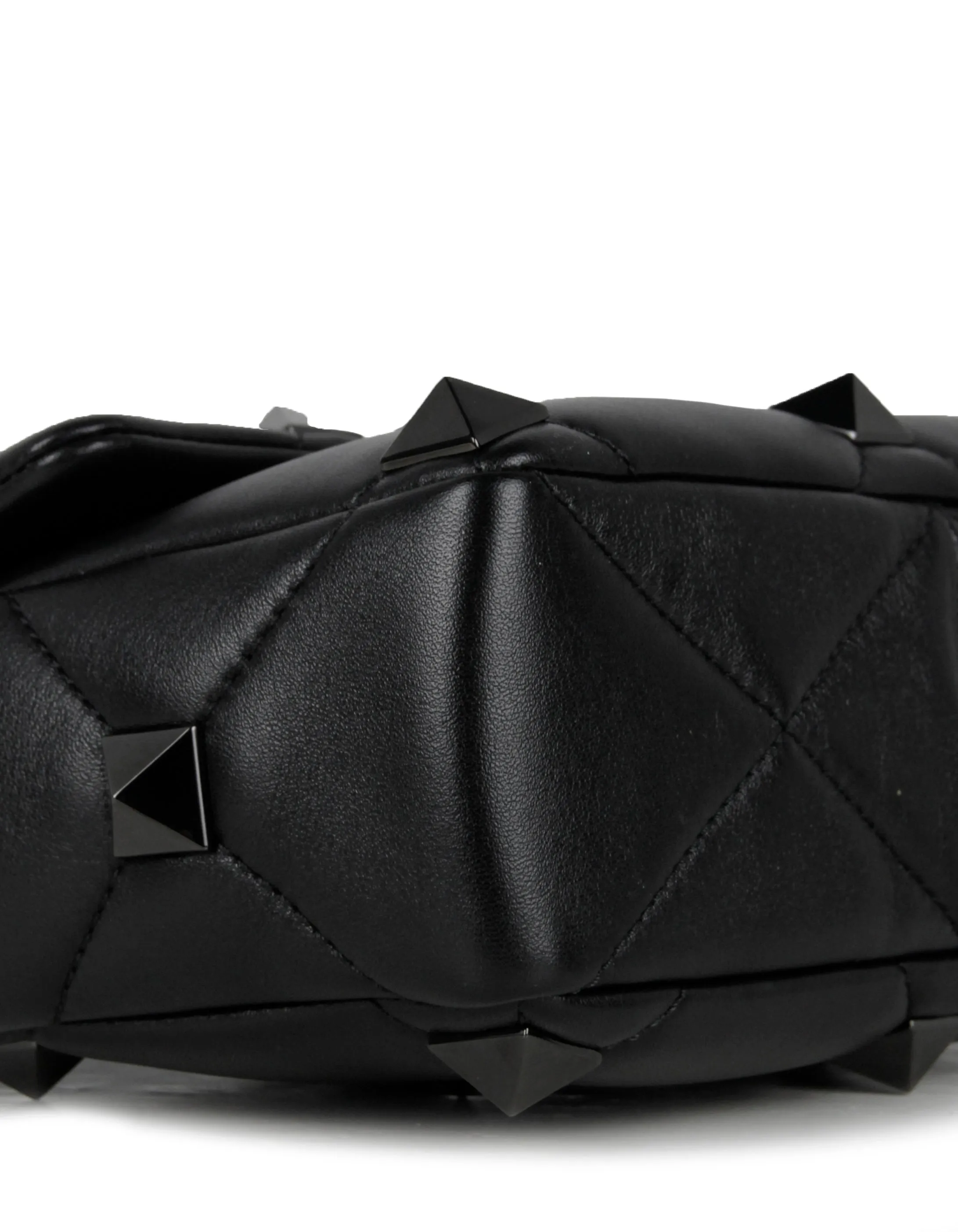 Valentino Black on Black Medium Roman Studded Flap Bag