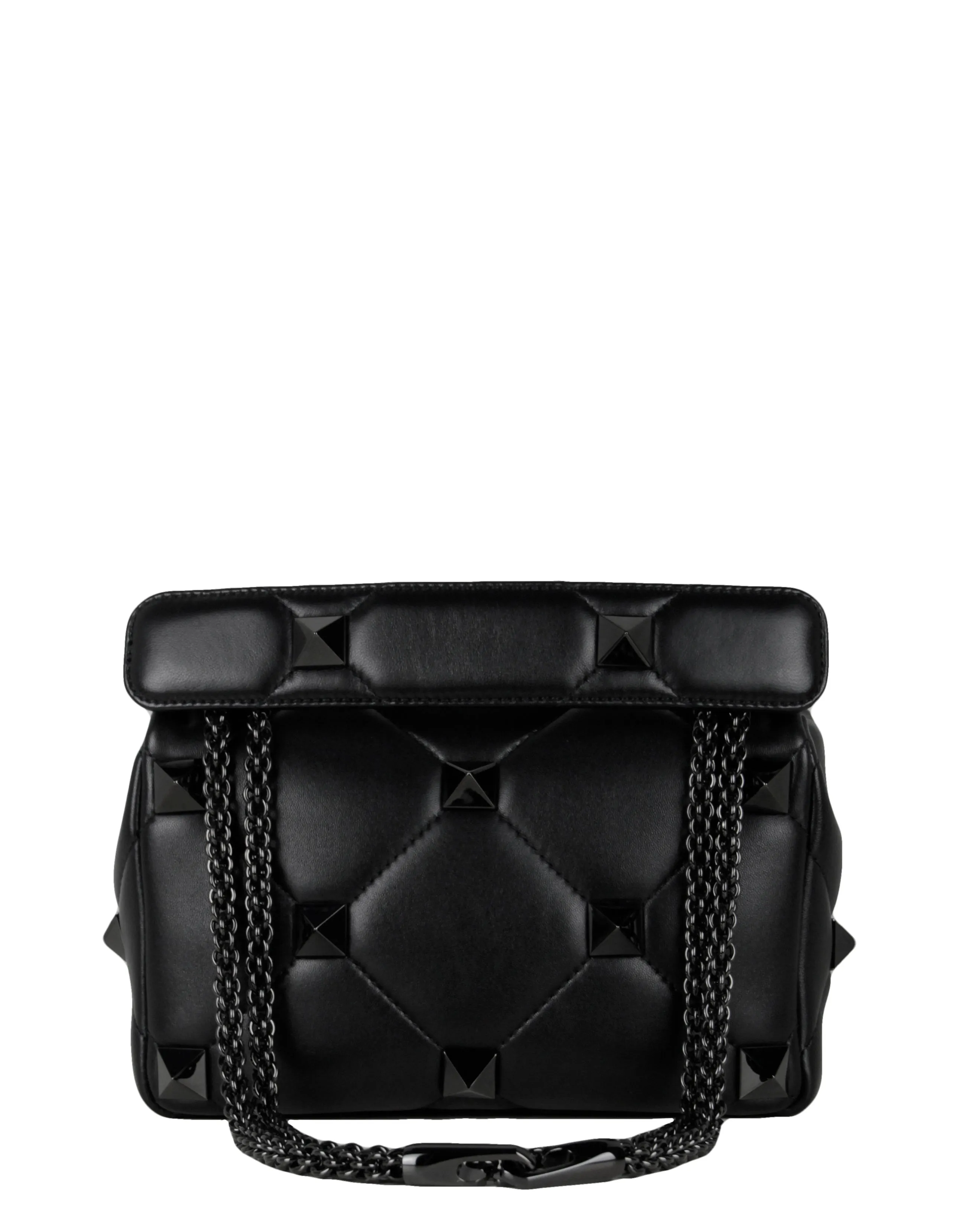 Valentino Black on Black Medium Roman Studded Flap Bag