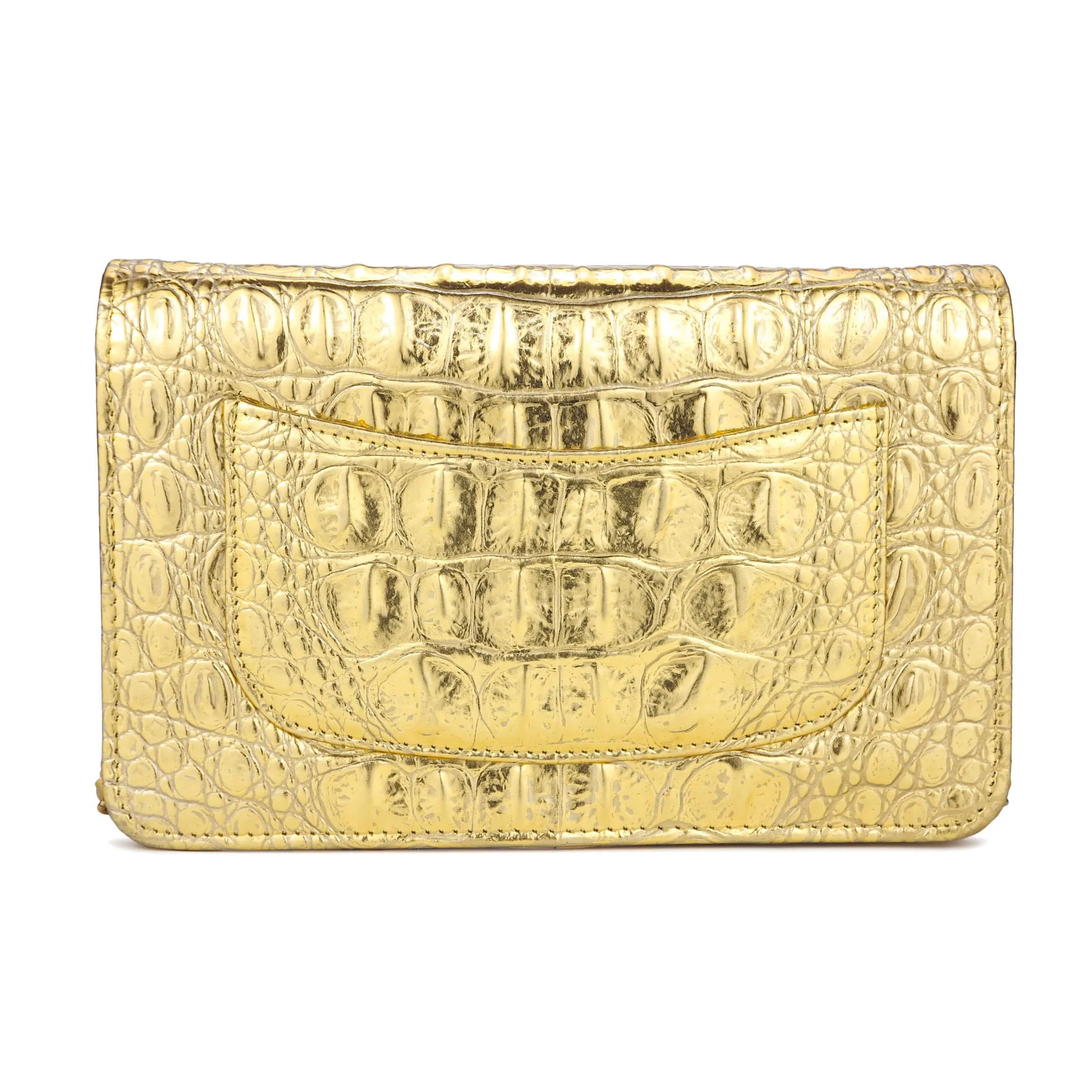 Wallet On Chain WOC in Gold Croc Embossed Calfskin